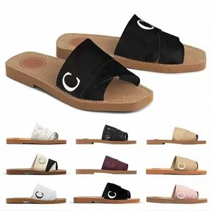Slippers 2022 designer canvas slippers Women Woody Mules flat sandals rubber slides white black pink Sail bordeaux lace Lettering Fabric womens summer outdoo x0lh#