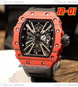 2022 12-01 Miyota Automatic Mens Watch NTPT Red Carbon Fiber Case Skeleton Dial Big Date Black Rubber Strap 4 Styles Watches Puretime B2