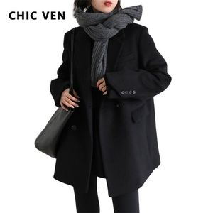 Mulheres de lã feminina Chic Women Women Wool Blend Coat Solid Mid Long Lã Blazer grossa blusa quente Office feminino