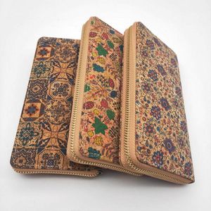 30pcs Wallets Women Cork Portuguese Tile Design Real Long Credit Card Holder