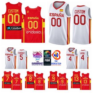 Wholesale 2022 EuroBasket Basketball Spain Jersey National Team Espana 14 Willy Hernangomez Jersey 7 Jaime Fernandez 2 Lorenzo Brown 16 Usman Garuba 5 Rudy 4 Pau Gasol 16 Shirt