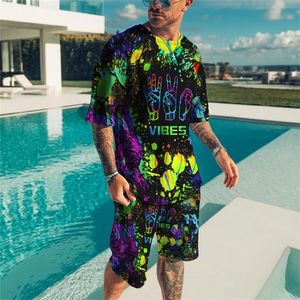 Męskie dresy dresowe Zestaw Męski odzież 2 szt. Zestaw rozpryskuł kolorowe plamy farby 3D Drukuj Casual Men Sets Krótkie stroje T Shirtshorts Mężczyzna 220905