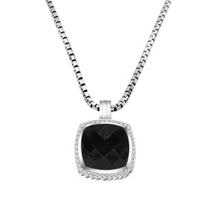 Damen-Halskette, 925er-Silber, 14 mm, schwarzer Onyx-Anhänger, Kastenkette, Damen-Halsketten