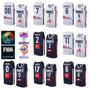 Tryck France Basketball 1 Frank Ntilikina Jersey 2022 Eurobasket Team 21 Andrew Albicy 22 Terry Tarpey 2 Amath Mbaye 3 Timothe Luwawu-Cabarrot 11 Theo Maledon Shirt