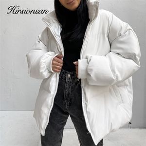 Mulheres para baixo hirsionsan oversize inverno mulheres acolchoadas parkas elegante forro de algodão grosso bolha casaco na moda outerwear jaqueta cortada 220906