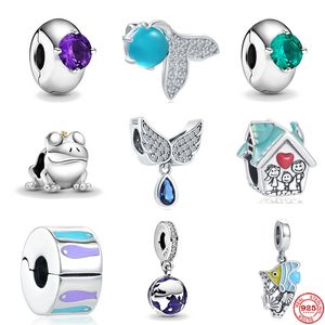 Perline di fascino in argento 925 ciondola NUOVO blu lago angelo ala globo viola verde clip oceano fai da te Bead Fit Pandora Charms Bracciale Accessori gioielli fai da te