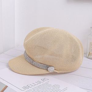 Berretti con strass a tesa curva Protezione solare Soft Top Cappello ottagonale Retro Pittore traspirante Berretto da uomo e da donna selvaggio di alta qualità