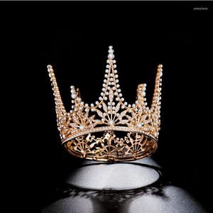 Copricapo HG11370 Classico barocco rotondo Tiara Corona Elegante strass oro Accessori per capelli da sposa copricapo da sposa