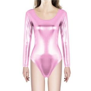 Costumi Catsuit metallizzati lucidi a maniche lunghe Body Ginnastica Balletto Danza Body per bambini Ragazze Lycar spandex Danza Costume per spettacoli teatrali