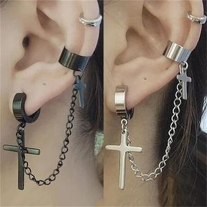 Charm Punk Cross Tassel Earrings Women Integrated Clip Stud Earring Christian Gothic Hip Hop Jewelry Metal Chain Ear Ring Earring Men GC1572