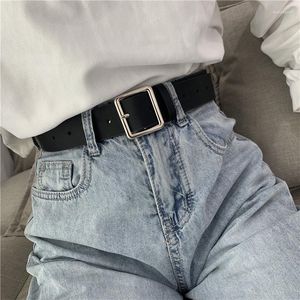 Cintos de couro PU para mulheres com pino de fivela quadrado jeans preto chique feminino vintage alça cintura feminina
