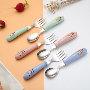 Tazze Piatti Utensili Gadget per bambini Stoviglie Utensili per bambini Acciaio inossidabile Stoviglie per bambini Posate Cartone animato Alimenti per neonati Cucchiaio Forchetta 220906