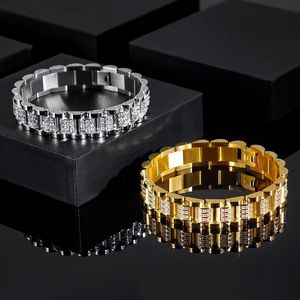 11mm 18cmヒップホップブレスレットチェーンステンレス鋼インライドキュービックジルコニアメンズアクセサリーパンクウォッチチェーンブレスレットジュエリーマン女性リストバンドチェーン