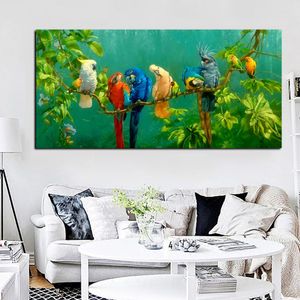 Leinwand Malerei Künstlerische Papagei Vogel auf Zweigen Holz Landschaft Öl auf Poster Drucken Wand Bild Für Wohnzimmer Cuadros Decor