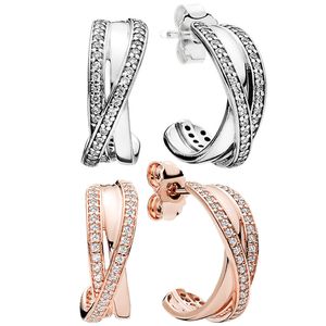 CZ Diamond Pave Hoop Earrings Sterling Silver Women Designer Set di gioielli da design per stalloni in oro rosa Pandora con scatola originale