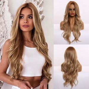 Lace Front Wigs Long Ombre Light Ash Brown Blonde Wavy Curly Wig Cosplay Party Hair for Women Colored with Bangs