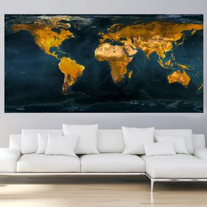 Oljemålning Abstrakt vintage Gold Globe World Map Hd Print på duk Art Modern väggbild för kontorsrum cuadros dekor