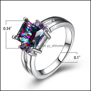 Br￶llopsringar lyxiga kvinnliga regnb￥gen Crystal Stone Ring Classic Sier Color Wedding Rings for Women Vintage Square Zircon Enga Yydhome Dhifk