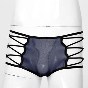 Unterhosen Baumwolle Männer Boxer Kurze Ausgehöhlte Seidige Höschen Crisscross Mittlere Taille Durchscheinende Sexy Unterwäsche Für Lässige Schlafenszeit