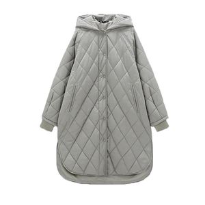 Kobiety Down Parkas Damskie płaszcz z kapturem długie kurtki zimowe geometria z kapturem ciepła warstwa strejowa płaszcz Streetwear Oversize płaszcz Kurtka 220906