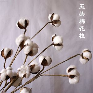 Faux Floral Greenery Simulation Of 5 Cotton Branches Dried Flowers Natural Handmade Cotton Living Room Bouquet Shooting Props Shopping Mall J220906