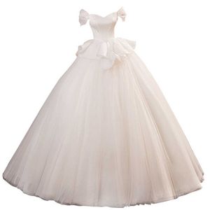 Sweet One Shoulder Wedding Dress Mesh Puffy Princess Dress Flat Gown For Women
