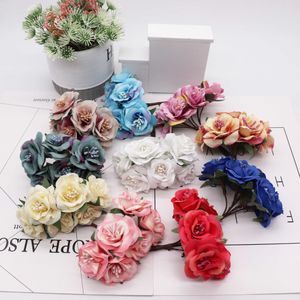 Faux Floral Greenery 6 pcsparty 3Cm Artificial Flower Silk Flour Threads Rose Bouquet For Wedding Home Decoration Diy Garland Slipbook Gift Box Craft Flower J220906