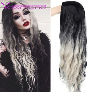 Wig Ombre Blend quot Long Curly Wavy Heat Resistant Hair Side Part Halloween Party Wig