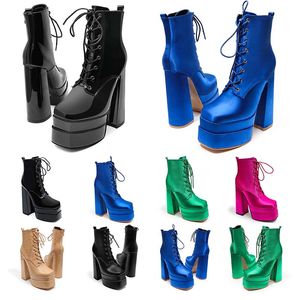 2023 Fashion Womens Boots Boots 15cm chunky keel ankle نصف الشتاء جولة أصابع القدم منصة أسود أخضر