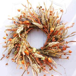 Dekoratif Çiçek Çelenkler 24 inç Sonbahar Ön Kapı Tahıl Hasat Altın Buğday Kulakları Çember Çember Düğün için Sonbahar T220905