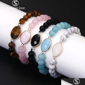 Beaded Strands New 8Mm Gemstone Tiger Eye Bead Charm Bracelet For Women Men Fashion Natural Black Matte Agate Stone Braide Yydhhome Dh0Ns