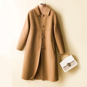 Misto lana da donna Cappotto autunno e inverno con colletto da bambola in cashmere double face Cappotto da donna in pura lana al 100% di media lunghezza 220906