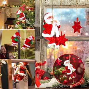 Christmas Toy Supplies Santa Claus Climbing On Rope Decoration Electric Automatic Plush Dolls Toys for Home Wall Windows Hanging Ornament Year 220905