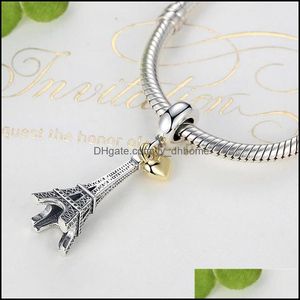 Srebrny Paris Eiffel Tower Charm Wiselant Gold Heart Peads Fit pandora bransoletki naszyjniki 858 Q2 Drop dostawa 2021 Biżuteria Jydhhome DH4XR