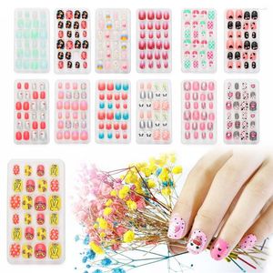 False Nails 24pcs 분리 가능한 가짜 손톱 팁에 아크릴 재사용 스틱 전체 커버 프레스