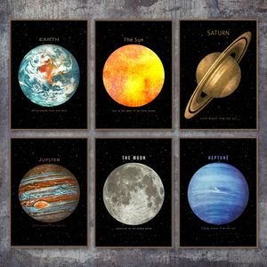 カバンズ絵画惑星宇宙宇宙地球ムーンビーンサン土星ポスターとプリントリビングルームの家の装飾クアドロスの壁アート画像