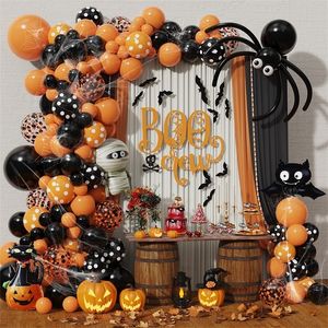 Andra festliga festf￶rs￶rjningar 128 st DIY Orange Black Halloween Balloon Garland Arch Cat Bat Pumpkin Mummy Foil Balloons Boo Decorations 220905