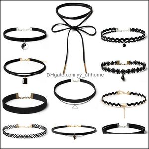 Chokers Fashion Veet Choker Halsband f￶r kvinnor Vintage Sexig spets med h￤ngsmycken gotiska tjejhalsmycken Tillbeh￶r 20220302 Yydhome DHZS5