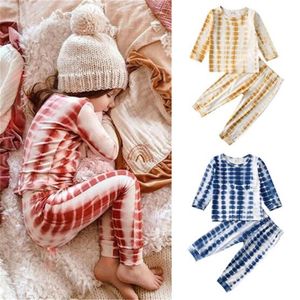 Conjuntos de roupas Autumn Roupas para bebês crianças garotas meninos Treça tingra impressa de manga longa Top-shirt e calça 2pcs roupas de pijamas casuais 220905