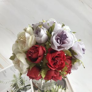 フェイクフローラルグリーンレーヨン布偽の花の葉牡丹の花の家の結婚式のパーティーホームデコレーションブルーティーローズスモールブーケホーム装飾J220906