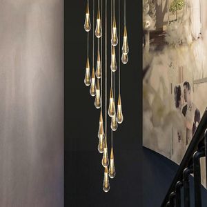 Lâmpadas pendentes Modern Led Landelier Sala de estar Staircase Interior Interior Crystal Rain Duplex Attic