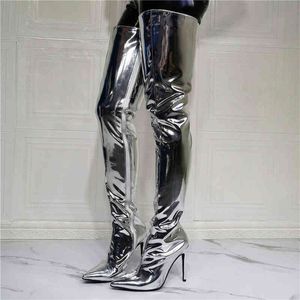 Boots fashion high heels 12cm over the knee boots woman Pointed toe stilettos t Bright Skin 220906