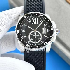 Cai Jiamin - Orologio meccanico automatico circolare da 42 mm, orologio da uomo con cinturino in caucciù, orologio con calendario automatico