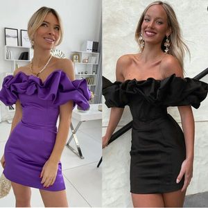 Off Shoulder Homecoming Party Dresses Ruffles African Sleeveless Mermaid Evening Gown Satin Short Prom Dress
