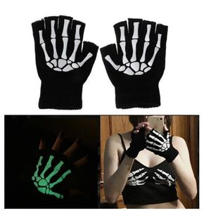 Ciepłe rękawiczki dzianinowe dla dorosłych stałych akrylowych rękawiczek na pół palca Human szkieletowy Głowa Głowa Druku