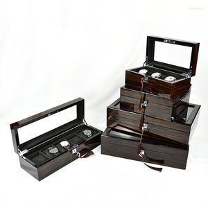 Watch Boxes Wood Luxury Storage Organizer Box 6 Slots Men Mechanical Watches Black Case Pillows Vintage Gift Idea