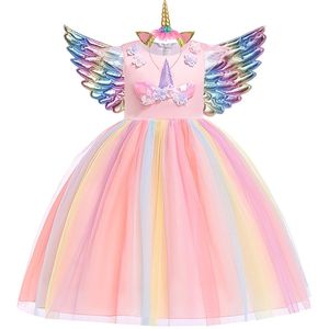 Abiti da ragazza Ragazze Unicorno Tutu Dress Arcobaleno Principessa Vestito da festa per bambini Bambini Natale Halloween Costume cosplay con ali di fascia 220905