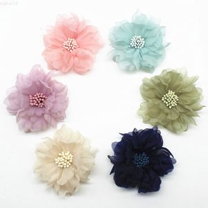 Faux blommor grönare 10st mode satin chiffong blommor för diy hennes tillbehör tyg blomma bukett bröllop dekoration huvudbonad pedband j220906