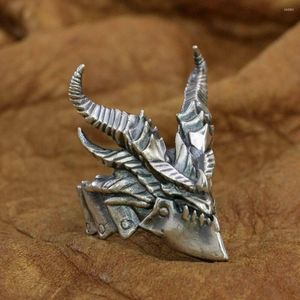 Klaster pierścieni ogromne 925 Sterling Silver Death Dragon Ring Mens Biker Punk TA274