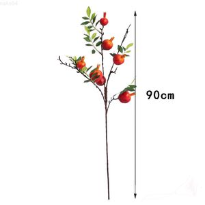 Faux blommig grönare simulering av 4 gaffel granatäpple fruktgrenar 7 röda fruktgrenar falska blommor vardagsrum för bröllopsfotografering rekvisita j220906